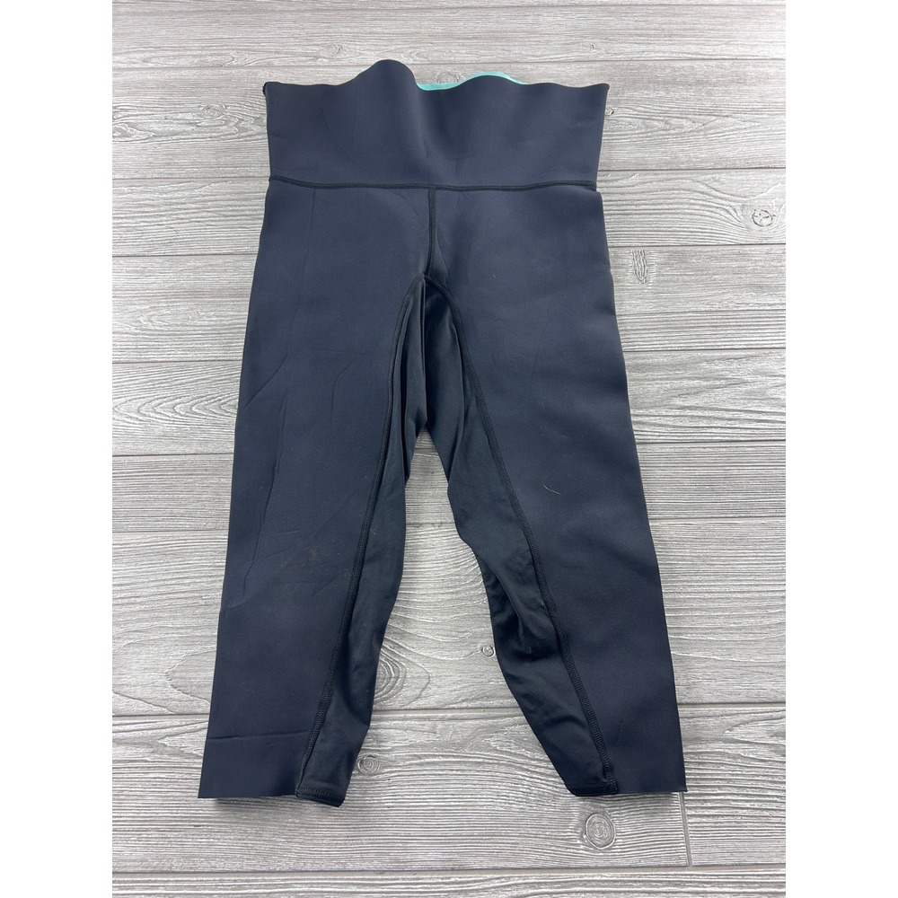 Roxy Neoprene Surf Leggings Black Teal High Waist Capri ARJWH00004 Womens Large